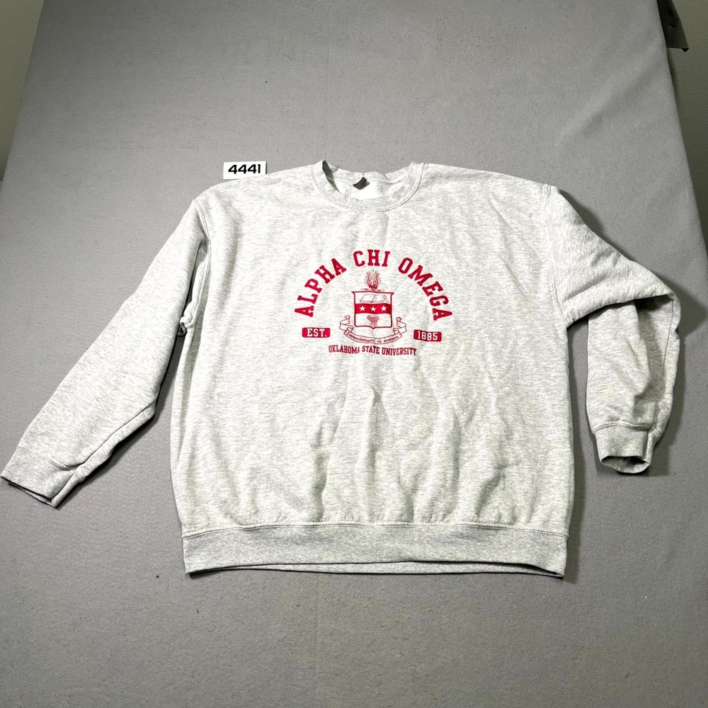 Gildan Alpha Chi Omega Oklahoma State University Sweatshirt Mens XL Heather Gray